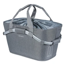PANIER ARRIERE TOILE BASIL 2DAY 22L GRIS CLAIR AVEC ANSE FIXATION CLIP AUTOMATIQUE SUR PORTE BAGAGE SYSTEME MIK (COMPATIBLE AVEC 157030 INCLUS) - (SI PAS FOURNI SUR LE VELO, Ajouter 155681)
