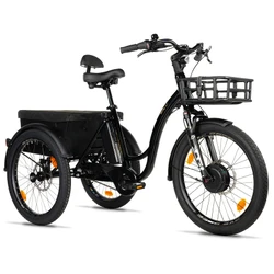 TRICYCLE ELECTRIQUE/VAE CITY LEADER FOX 24" CURTIS X 2025 MIXTE NOIR BRILLANT 8V SHIMANO NEXUS MOTEUR ROUE AV BAFANG 36V 45Nm BATTERIE 16,7Ah (LARGEUR HORS TOUT 75cm, DEBATTEMENT 50mm) -HOUSSE PLUIE