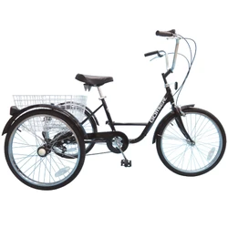 TRICYCLE MUSCULAIRE ADULTE 24" NOIR 5 VITESSES AVEC PANIER POIDS TOTAL MAXI 100KGS EMPATTEMENT 0,80M - HOMOLOGATION NF30020