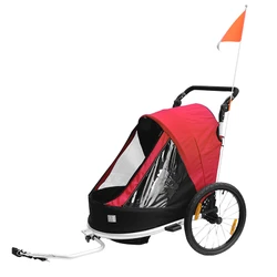 REMORQUE VELO ENFANT - POUSSETTE COUVERTE 2 PLACES EN ALU MAXI 36Kg COLORI ROUGE AVEC ROUES 20" -FIXATION AXE DE ROUE - LIVRE AVEC ROUE AVANT ET POIGNEE FREIN - PLIABLE SANS OUTIL - L0.80m x l0.70m