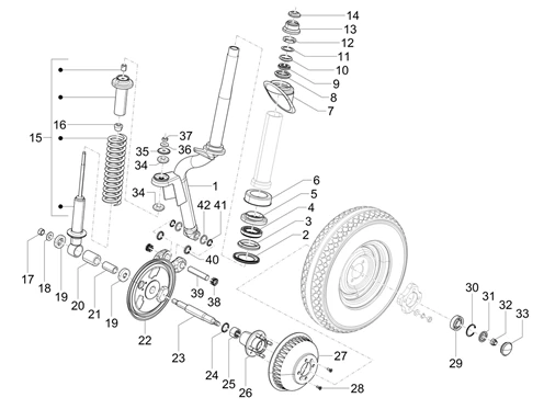 Fourche/tube direction - Ensemble butée dir.