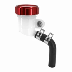 TANK FOR FRONT BRAKE MASTER CYLINDER - UNIVERSAL - ROUND SHAPED - ( SIDE OUTPUT) Ø 42 mm -CNC ALU RED COVER -P2R