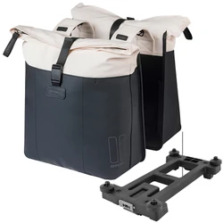 SACOCHE ARRIERE VELO DOUBLE BASIL VIVE NOIR 28-35L FIXATION PORTE BAGAGE FIXATION SYSTEME MIK (COMPATIBLE AVEC 157030 INCLUS) (30x18x49cm) FERMETURE PLIANT ANTI-PLUIE