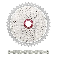 CASSETTE ET CHAINE (PACK) 11V. SUNRACE MS8 11-46 VTT POUR SHIMANO METALLIC ARGENT (LIVRE EN BOITE) (11-13-15-18-21-24-28-32-36-40-46) (2 BLOCS + PIGNONS)