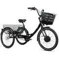 TRICYCLE ELECTRIQUE/VAE CITY LEADER FOX 24" BORMIO 2025 MIXTE NOIR BRILLANT 3V SHIMANO NEXUS MOTEUR ROUE AV BAFANG 36V 45Nm BATTERIE 14,4Ah (LARGEUR HORS TOUT 75cm, DEBATTEMENT 100mm)