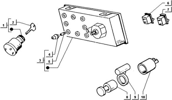 Tableau de bord-commutateur a cle