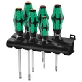 TOURNEVIS WERA 334/6 KRAFTFORM CRUCIFORME (PHILLIP) ET PLAT AVEC RACK DE RANGEMENT NOIR/VERT (SET 6 PIECES) -MARQUE ALLEMANDE POUR LES ATELIERS