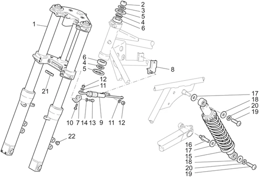 Fourche av.-suspension ar.