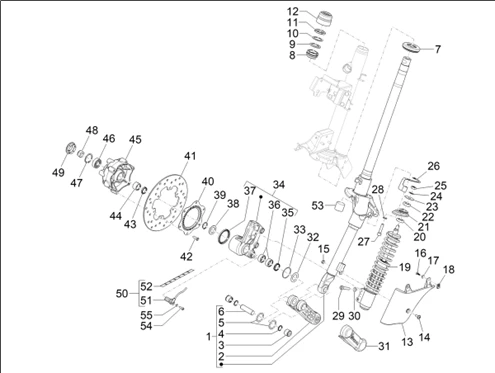 Fourche/tube direction - Ensemble butée dir.
