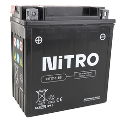 BATTERY 12V 14Ah NTX16-BS NITRO MF MAINTENANCE FREE-SUPPLIED WITH ACID PACK (Lg150xWd87xH159) (EQUALS YTX16-BS)