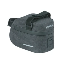 SACOCHE DE SELLE VELO BASIL DISCOVERY 1L GRIS/NOIR FIXATION SANGLES SUR CHARIOT DE SELLE POLYESTER IMPERMEABLE AVEC HOUSSE ANTI-PLUIE