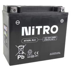 BATTERIE 12V 18 Ah NTX20L NITRO SLA SANS ENTRETIEN PRETE A L'EMPLOI (Lg175xL87xH155mm) (EQUIVALENT YTX20L-BS / AGM / GEL) (ACTIVEE EN USINE/FA)