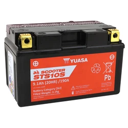 BATTERIE 12V 9 Ah STS10S YUASA SCOOTER MF SANS ENTRETIEN LIVREE AVEC PACK ACIDE (Lg150xL87xH93mm) (EQUIVALENT TTZ10S-BS - CCA 190)