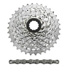 CASSETTE ET CHAINE (PACK) 9V. SUNRACE M96 11-34 VTT POUR SHIMANO NICKEL AVEC CHAINE CNM94 116 MAILLONS(LIVRE EN BOITE) (11-12-14-16-18-21-24-28-34)