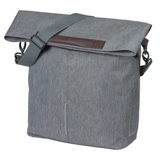 SACOCHE ARRIERE VELO LATERALE SAC BANDOULIERE BASIL CITY SHOPPER GRIS CLAIR DROIT/GAUCHE 14/16L FIXATION HOOK-ON PORTE BAGAGE FERMETURE PLIANT ANTI-PLUIE