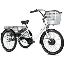 TRICYCLE ELECTRIQUE/VAE CITY LEADER FOX 24" BORMIO 2025 MIXTE BLANC BRILLANT 3V SHIMANO NEXUS MOTEUR ROUE AV BAFANG 36V 45Nm BATTERIE 14,4Ah (LARGEUR HORS TOUT 81cm)