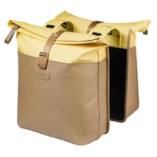 SACOCHE ARRIERE VELO DOUBLE BASIL VIVE SABLE / JAUNE 28-35L FIXATION PORTE BAGAGE FIXATION SYSTEME MIK (COMPATIBLE AVEC 211726 INCLUS) (30x18x49cm) FERMETURE PLIANT ANTI-PLUIE