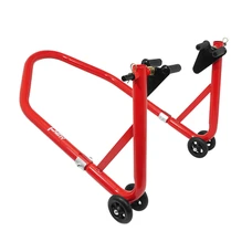 LEVE/BEQUILLE STAND MOTO P2R AVANT UNIVERSEL ACIER ROUGE AVEC SUPPORT ROULEAUX CAOUTCHOUC