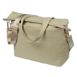 SACOCHE ARRIERE VELO LATERALE SAC ORDINATEUR PORTABLE BASIL MANHATTAN WATERPROOF BEIGE DROIT/GAUCHE 12L FIXATION HOOK ON (12x38x30cm) FERMETURE PLIANT ANTI-PLUIE