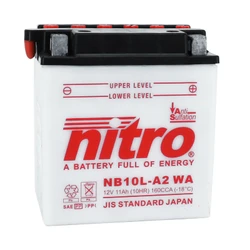 BATTERIE 12V 11 Ah NB10L-A2 NITRO CONVENTIONNELLE AVEC ENTRETIEN  (Lg135xL90xH145mm) (EQUIVALENT YB10L-A2)