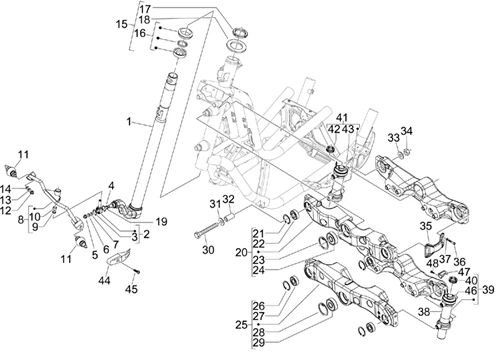 Fourche/tube direction - Ensemble butée dir.