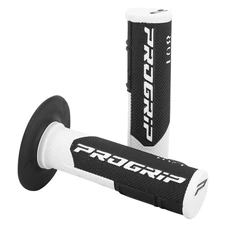 REVETEMENT POIGNEE PROGRIP MOTO OFF ROAD 801 DOUBLE DENSITE BASE BLANC/NOIR CLOSED END 115mm (CROSS/MX) (PAIRE)