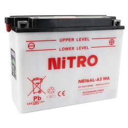 BATTERY 12V 16Ah NB16AL-A2 NITRO - LOW MAINTENANCE -WITH ACID PACK (Lg207x71,5x164) (EQUALS YB16AL-A2)