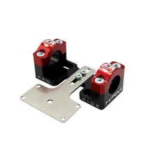 PONTET/SURPONTET RIGIDIFICATEUR 50 A BOITE KRM PRO RIDE POUR GUIDON DIAM 28,6 mm ALU CNC NOIR/ROUGE (AVEC SUPPORT DE COMPTEUR) (PAIRE)