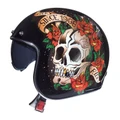 HELMET-OPEN FACE MT LE MANS 2 SV SKULL & ROSES A1 GLOSS BLACKM (ECE 22.06)