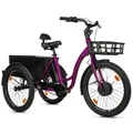 TRICYCLE ELECTRIQUE/VAE CITY LEADER FOX 24" LOVELO 2025 MIXTE VIOLET BRILLANT 3V SHIMANO NEXUS MOTEUR ROUE AV BAFANG 36V 45Nm BATTERIE 16,7Ah (AVEC DIFFERENTIEL)