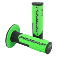 REVETEMENT POIGNEE PROGRIP MOTO OFF ROAD 801 DOUBLE DENSITE BASE NOIR/VERT CLOSED END 115mm (CROSS/MX) (PAIRE)