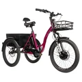 TRICYCLE ELECTRIQUE/VAE CITY LEADER FOX 24" CURTIS 2025 MIXTE BORDEAUX BRILLANT 3V SHIMANO NEXUS MOTEUR ROUE AV BAFANG 36V 45Nm BATTERIE 17,4Ah FREIN ET RETROPEDALAGE