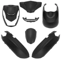 CARROSSERIE/CARENAGE SCOOT ADAPTABLE PEUGEOT 50 KISBEE 2T ET 4T TOUS MODELES (NOUVEAU 2018> + ANCIEN MODELE 2010>2017) NOIR MAT (KIT 6 PIECES) -P2R