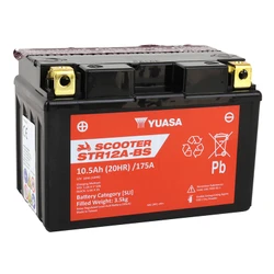 BATTERIE 12V 10 Ah STR12A-BS YUASA SCOOTER MF SANS ENTRETIEN LIVREE AVEC PACK ACIDE (Lg150xL87xH105mm) (EQUIVALENT YT12A-BS - CCA 175)
