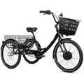 TRICYCLE ELECTRIQUE/VAE CITY LEADER FOX 24" BORMIO 2025 MIXTE NOIR BRILLANT 3V SHIMANO NEXUS MOTEUR ROUE AV BAFANG 36V 45Nm BATTERIE 14,4Ah (LARGEUR HORS TOUT 75cm, DEBATTEMENT 100mm)