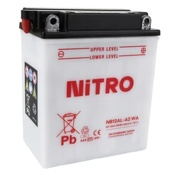 BATTERY 12V 12Ah NB12AL-A2 WA NITRO - WITH MAINTENANCE SUPPLIED WITH ACID PACK (Lg134xWd80xH160) (EQUALS YB12AL-A2)
