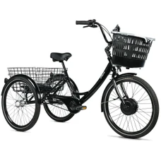 TRICYCLE ELECTRIQUE/VAE CITY LEADER FOX 24" BORMIO 2025 MIXTE NOIR BRILLANT 3V SHIMANO NEXUS MOTEUR ROUE AV BAFANG 36V 45Nm BATTERIE 14,4Ah (LARGEUR HORS TOUT 75cm, DEBATTEMENT 100mm)