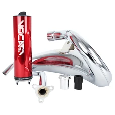 EXHAUST FOR 50cc MOTORBIKE VOCA CROSS CHROMED FOR DERBI 50 SENDA, SENDA DRD/APRILIA 50 RX, SX (TOP MOUNTING - RED ALUMINIUM SILENCER)