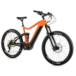EBIKE - MTB LEADER FOX 27,5'' ARRAN 2023 "Full suspension" "FOR MEN" Orange 10 Speed.PANASONIC CENTRAL ENGINE GX ULTIMATE 36 Speed.90Nm BATTERY 20Ah (Frame 16'' - H42cm - S - ( RIDER SIZE from 158cm > 168cm)