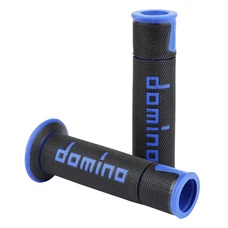 REVETEMENT POIGNEE DOMINO MOTO ON ROAD A450 NOIR/BLEU OPEN END 120-125mm (PAIRE)