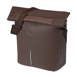 SACOCHE ARRIERE VELO LATERALE SAC BANDOULIERE BASIL CITY SHOPPER VEGAN MARRON IMITATION CUIR DROIT/GAUCHE 14-16L FIXATION HOOK-ON PORTE BAGAGE FERMETURE PLIANT ANTI-PLUIE AVEC REFLECHISSANT