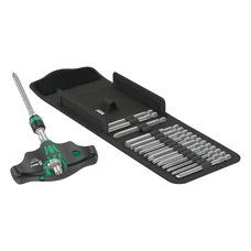 CLIQUET MANCHE EN T WERA 400 KOMPAKT 1/4 AVEC EMBOUTS VISSAGE NOIR/VERT (SET 17 PIECES) -MARQUE ALLEMANDE POUR LES ATELIERS