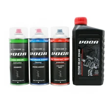 KIT MAINTENANCE/ENTRETIEN VOCA (LUBRIFIANT CHAINE + NETTOYANT FREIN + HUILE DE TRANSMISSION 10W40 + BOMBE PEINTURE VERNIS HAUTE TEMPERATURE)