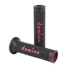 REVETEMENT POIGNEE DOMINO MOTO ON ROAD A010 NOIR/ROUGE OPEN END 120-125mm (PAIRE)