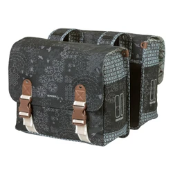 SACOCHE ARRIERE VELO DOUBLE BASIL BOHEME 35L NOIR/CREME FIXATION VELCROS SUR PORTE BAGAGE (37x15x37cm)
