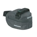 SACOCHE DE SELLE VELO BASIL DISCOVERY 0.5L GRIS/NOIR FIXATION SANGLES SUR CHARIOT DE SELLE POLYESTER IMPERMEABLE AVEC HOUSSE ANTI-PLUIE