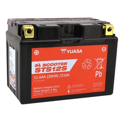 BATTERIE 12V 11 Ah STS12S YUASA SCOOTER MF SANS ENTRETIEN LIVREE AVEC PACK ACIDE (Lg150xL87xH110mm) (EQUIVALENT TTZ12S-BS - CCA 210)