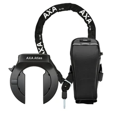 ANTIVOL VELO FER A CHEVAL AXA ATLAS NOIR AVEC CHAINE PLUG DIAM 5.5 mm 1.30M (CLE RETRACTABLE) - SECURITE NIVEAU 14 -LIVRE AVEC SACOCHE DE SELLE ) -SECURITE NIVEAU 14/15