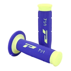 REVETEMENT POIGNEE PROGRIP MOTO OFF ROAD 791 DOUBLE DENSITE BASE FLUO JAUNE FLUO/BLEU CLOSED END 115mm (CROSS/MX) (PAIRE)