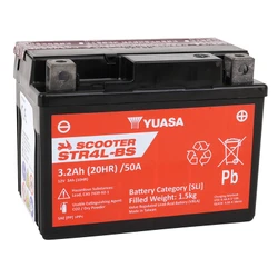 BATTERIE 12V 3 Ah STR4L-BS YUASA SCOOTER MF SANS ENTRETIEN LIVREE AVEC PACK ACIDE (Lg113xL70xH85mm) (EQUIVALENT YTX4L-BS - CCA 50)